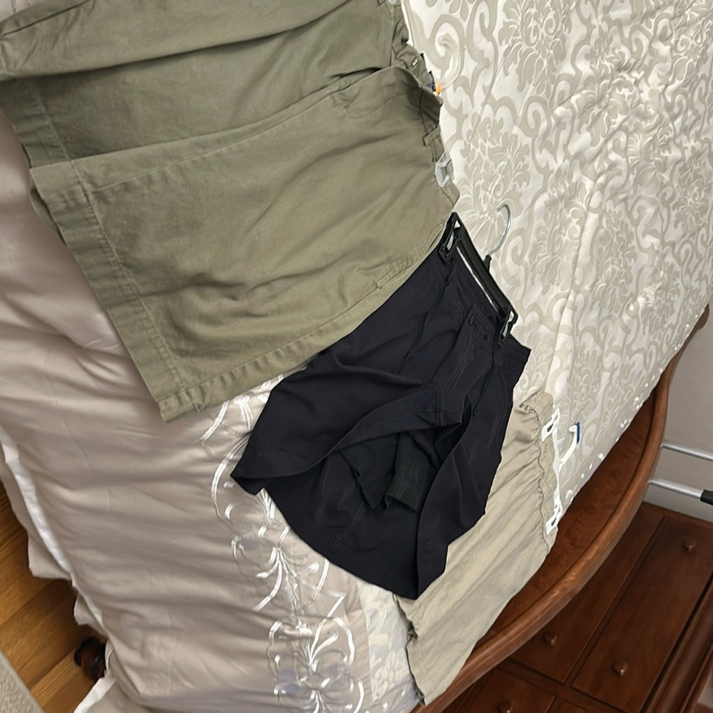 Three skirts size 4. Olive green, blue, and linen tan.